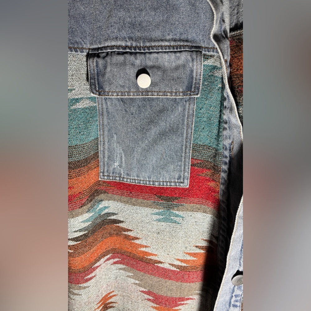 Denim Jacket with Southwestern Pattern - Picture 3 of 4